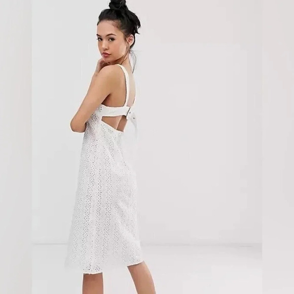 ASOS Design Broderie  Buckle Back Midi Sun Dress White Size 4 - Picture 2 of 10